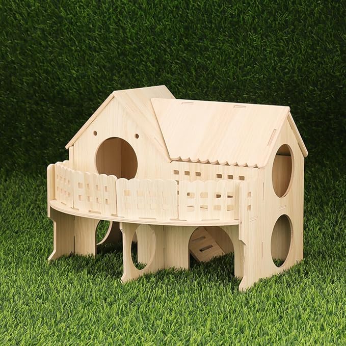 Baby Guinea Pig Maze Wooden House Fun Slide House Double-Decker House, Suitable for Guinea Pigs, Large Syrian Hamsters, Chinchillas Adult Dwarf Gerbils and Other Small Animals(Large Size)