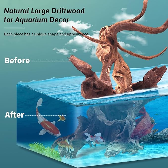 Hamiledyi Natural Large Driftwood for Aquarium 12-18 Inch Driftwood Branches Fish Tank Decoration Reptile Toy Assorted Size Reptile Habitat Decor Wood for Lizad (1 Pack)