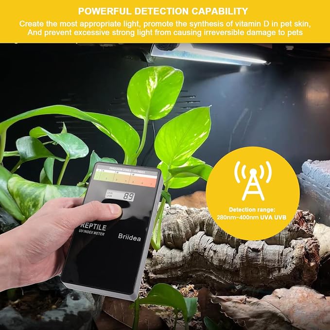 Reptile U/V Meter, Briidea U/V/B Index Meter, Measures 280-400nm with Range from 0-199.9 U/V Index, Make Sure Your Reptile & Amphibian Gets the Right Amount of U/V Light