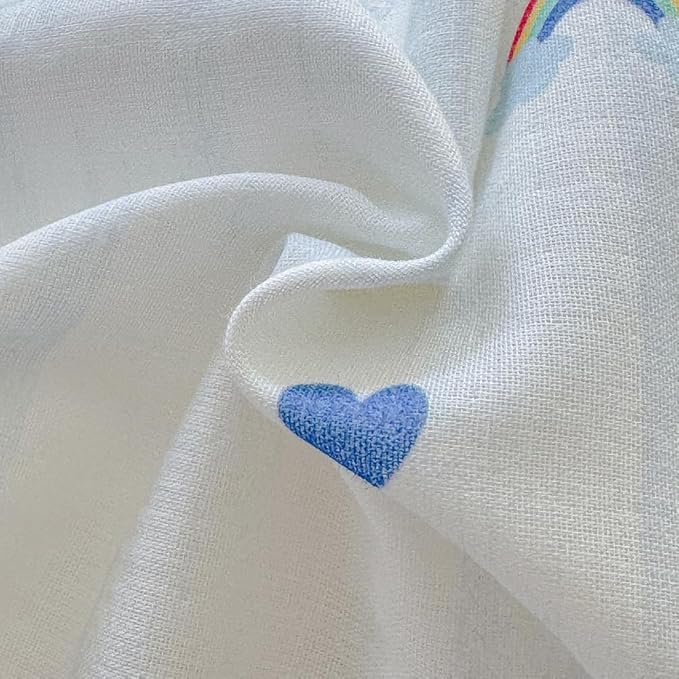 BlueBlue Rainbow Duvet Cover Set Queen 100% Cotton Soft Lightweight Gauze Bedding Rainbow Cloud Hearts Print on White 1 Cute Cartoon Full Comforter Cover 2 Pillow Shams, Queen