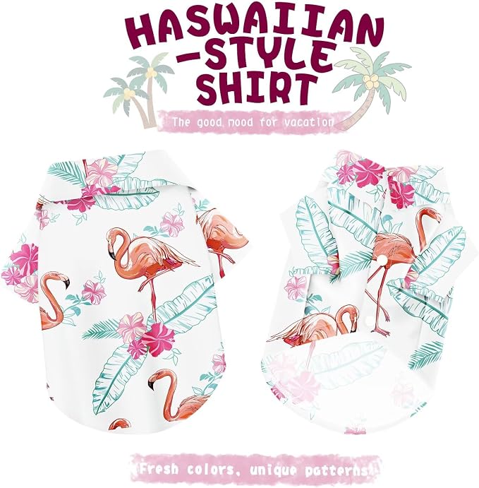 Hawaiian Dog Shirt – Lightweight and Breathable Summer T-Shirt with Tropical Prints, Fun Beach Outfit for Small, Medium, and Large Dogs, Perfect for Hot Days and Outdoor Vacation.Flamingo XS
