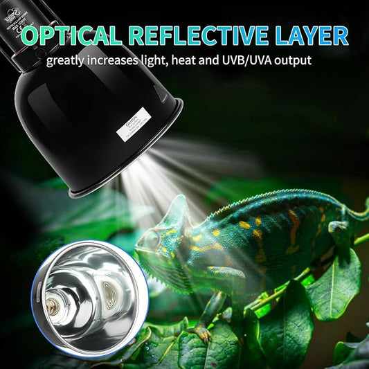 LUCKY HERP Reptile Light Fixture with Dimming Thermostat & Timer, Aluminum 5.5inch Deep Dome Reptile Lamp Fixture, Heat Lamp Fixture for Reptile Bulb Basking Heat Bulb, Max 100W