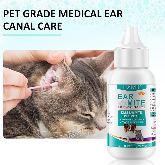 2Pack Ear Mite Treatment for Dogs and Cats,Dog Ear Infection Treatment,Aloe Ear Mite,Safe for Pets | 12+ Weeks | 0.75 fl oz 22.2ml