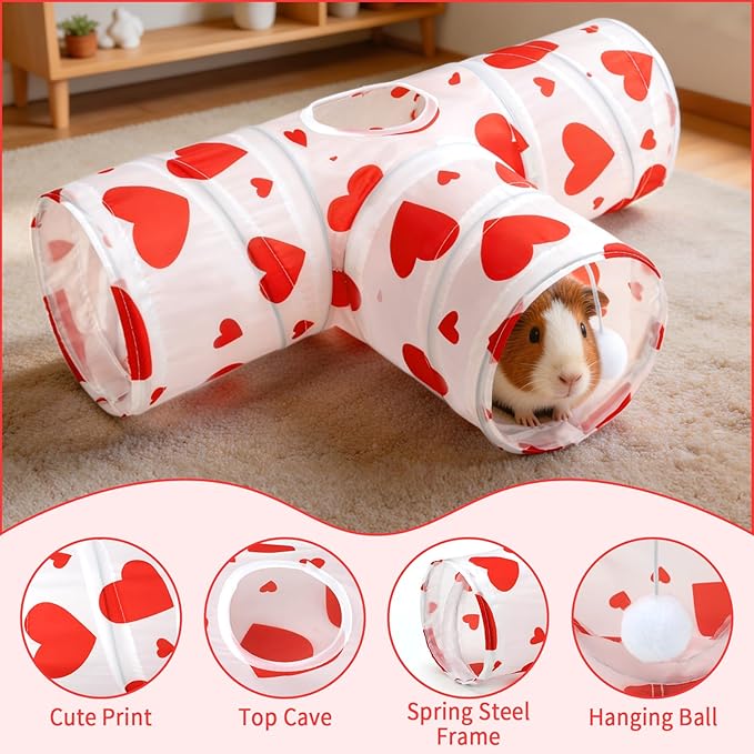 Rypet 3-Way Guinea Pig Tunnel, Collapsible Small Animal Enrichment Toy with Ball, Foldable Rabbit & Hamster Tunnel for Boredom Relief, Washable, Indoor/Outdoor Play