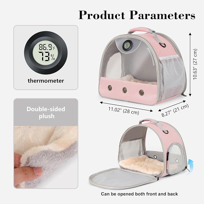 Bearded Dragon Travel Backpack Carrier with Reptile Thermometer and Humidity Gauge Lizard Travel Cage Space Capsule Clear Bubble Window Astronaut Reptile Bag for Ball Python (Pink, Carrier+I LSH)