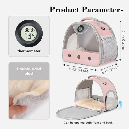 Bearded Dragon Travel Backpack Carrier with Reptile Thermometer and Humidity Gauge Lizard Travel Cage Space Capsule Clear Bubble Window Astronaut Reptile Bag for Ball Python (Pink, Carrier+I LSH)