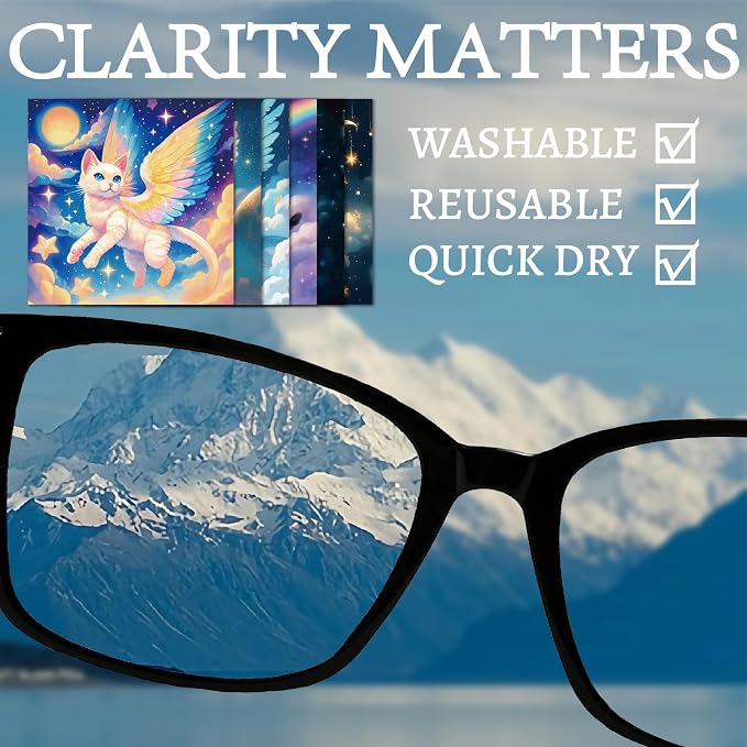 CREATCABIN 6Pcs Cat Eyeglass Cleaning Cloth Microfiber Cleaning Cloths for Sunglasses Cleaner Wipes Microfiber Washable Reusable Glass Clean for Phone Lens Laptops Screens 6x6Inch