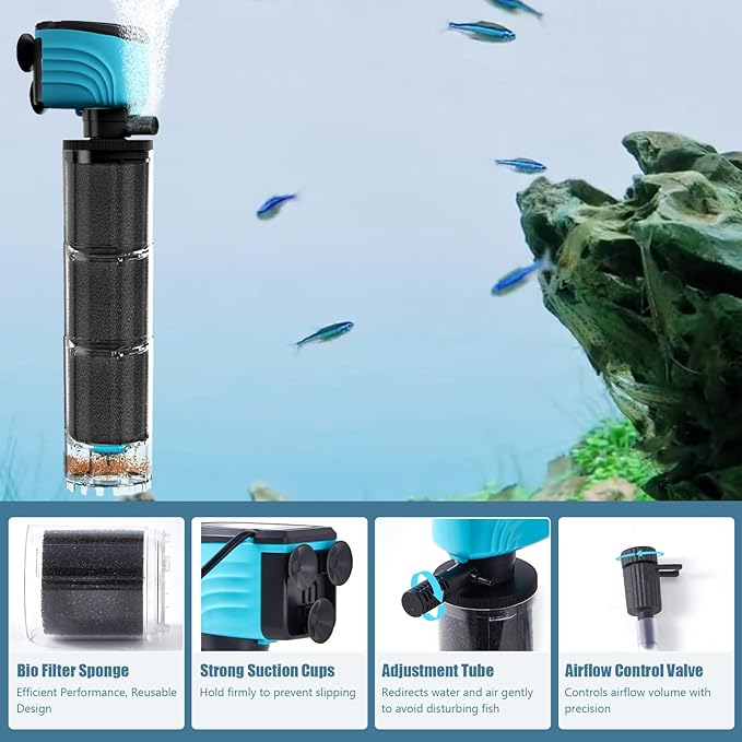 Internal Aquarium Filter, Upgraded 100–300 Gallon Fish Tank Filters, 660GPH Submersible Whisper Pump for Large Turtle Tanks & Small Pond, Debris Tray, Check Valve, Fresh & Saltwater