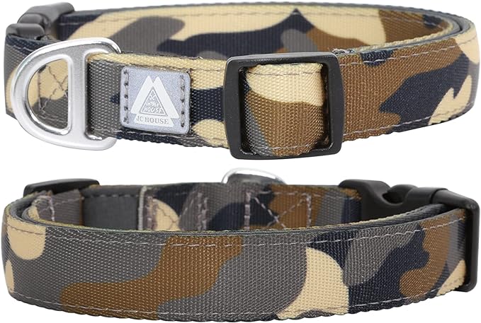 Soft Padded Dog Collar, Neck 12’’-20’’, Adjustable Heavy Duty Collar with 3M Reflective Logo for Medium, Large Dogs, Camo Green, M