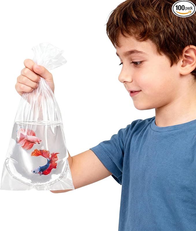 Fish Bags 100 Packs, 4x10" Round Bottom Double Seal Clear Live Fishes Bags Fish Transport Container for Small Fishes and Shrimp (Ultimate 3 mil, 100 Pack)