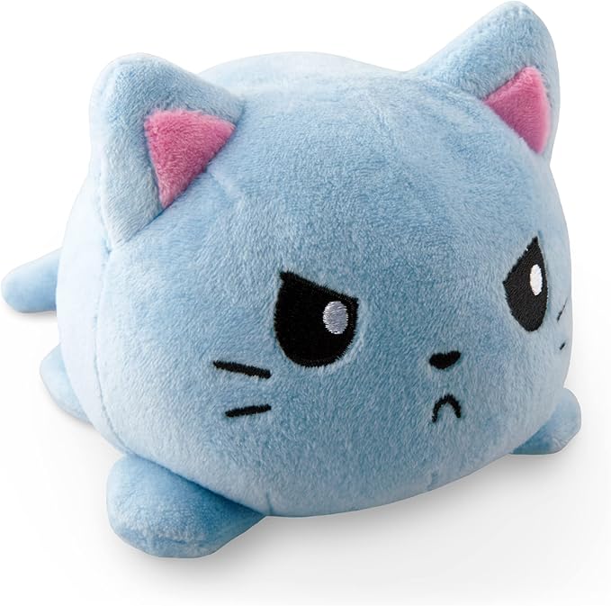 TeeTurtle Reversible Cat Plushie 4-Inch Russian Blue Two-Sided Flip Plush Toy with Embroidered Details - Cute Mini Collectible Plush for Kids, Teens, and Adults