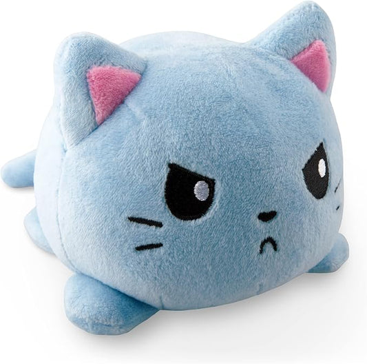 TeeTurtle Reversible Cat Plushie 4-Inch Russian Blue Two-Sided Flip Plush Toy with Embroidered Details - Cute Mini Collectible Plush for Kids, Teens, and Adults