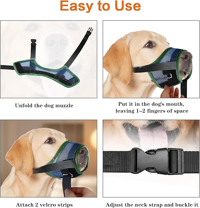 Dog Muzzle, Teal Mesh Soft Muzzle for Medium Dogs, Breathable Dog Mouth Guard for Biting Chewing Grooming, Reflective Adjustable Puppy Muzzles Allowing Panting and Drinking, Size S