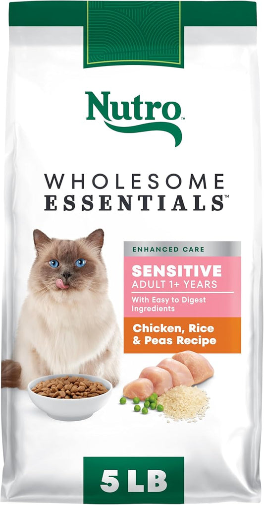 Nutro Wholesome Essentials Natural Dry Cat Food Sensitive Stomach, Chicken, Rice & Peas Recipe Cat Kibble, 5 lb. Bag