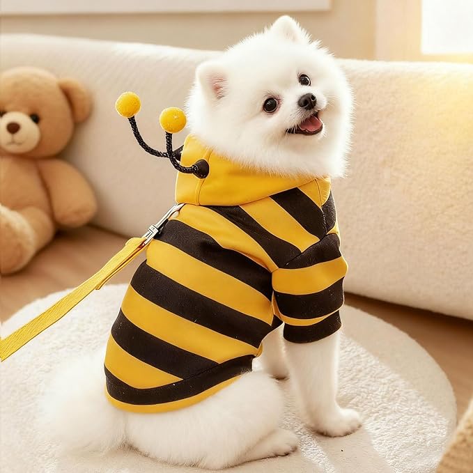 Bumblebee Cat Costume for Sphynx & Small Dogs, Fit Halloween, Yellow, XS | Cute Bee Stripes Hoodie, Soft Warm Fleece, Holiday Cosplay Outfit, Daily Leisure Wear, Easy to Put, Safe for Leash Walking