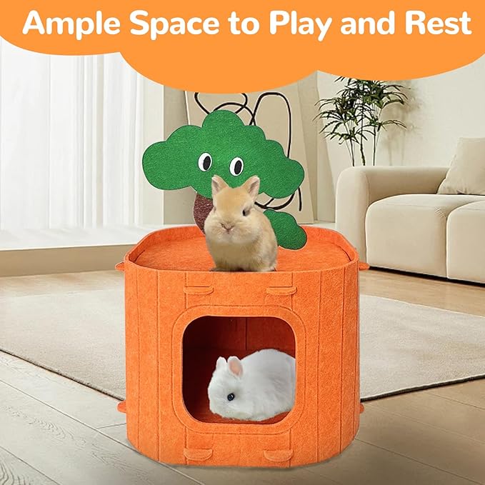 Rabbit Hideout,Felt Cloth Bunny Bed,Tree Stump Theme Guinea Pig Hideout and Bed,Small Animal Hideaway House,Rabbits Hiding Hut for Ferret Chinchilla Hedgehog
