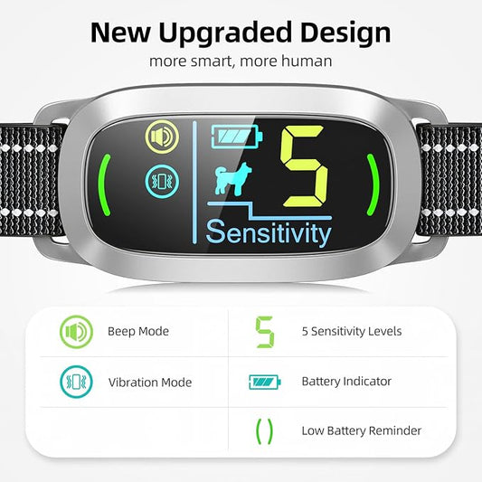 FAFAFROG Dog Bark Collar for Large Medium Small Dogs, Rechargeable Smart Bark Collar, Anti Barking Training Collar with 5 Adjustable Sensitivity Beep Vibration (Silver)