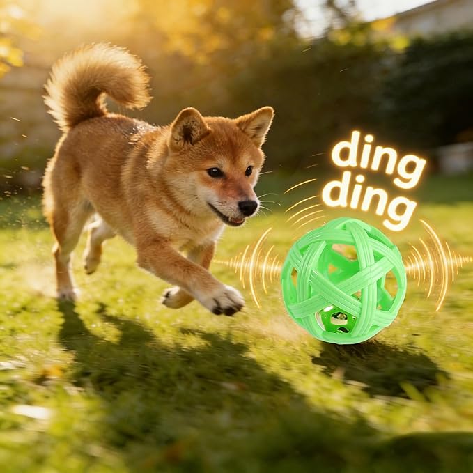 Dog Toy Ball with Bell, TPR Chew Resistant Interactive Fetch Toy for Small to Medium Dogs& Puppies, Lightweight Bouncy Cage-Style Puppy Ball for Boredom Relief & Teething