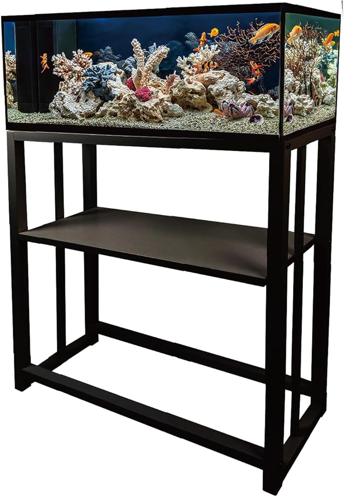 Fish Tank Stand,10 Gallon Heavy Duty Metal Aquarium Stands, Reptile Tank, Turtle Tank, Breeder Tank Stand, 220LBS Capacity Terrarium Stand Rack with 2-Tier Storage Shelves (Black, 24.8"x9.2"x30")