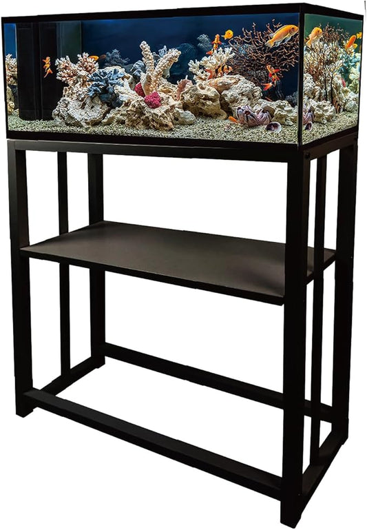 Fish Tank Stand,10 Gallon Heavy Duty Metal Aquarium Stands, Reptile Tank, Turtle Tank, Breeder Tank Stand, 220LBS Capacity Terrarium Stand Rack with 2-Tier Storage Shelves (Black, 24.8"x9.2"x30")
