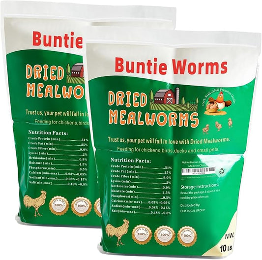 BUNTIE WORMS 20LB Dried Mealworms, 100% Natural, Non-GMO Meal Worms, Dried for Chickens, Wild Birds, Reptile, Hamster, Hedgehog, Pigeon