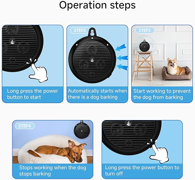 35ft ultrasonic Dog bark Box Anti Barking Device for Dogs Bark Deterrent Devices with 3 Modes （Black+Grey）