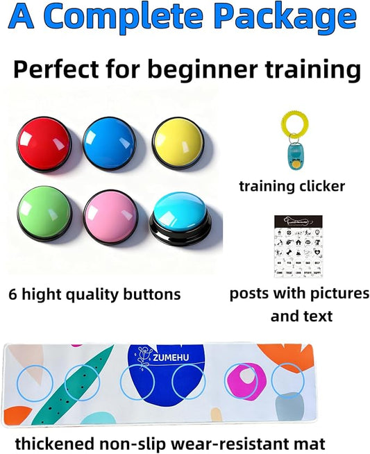 Dog Talking Buttons, 6 Colors Dog Buttons for Communication with Training Clicker & 25 Stickers, Recordable Buttons to Help Your Dog Talk, Pet Training Starter Set for Puppy, Cats and Dogs