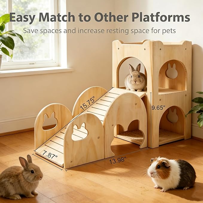 Large Guinea Pig Hideout Thicken Solid Wooden Dwarf Bunny House Guinea Pig ramp,Rabbit Playhouse for Chinchilla,Hamster,Small Animal Houses & Habitats (Ladder)