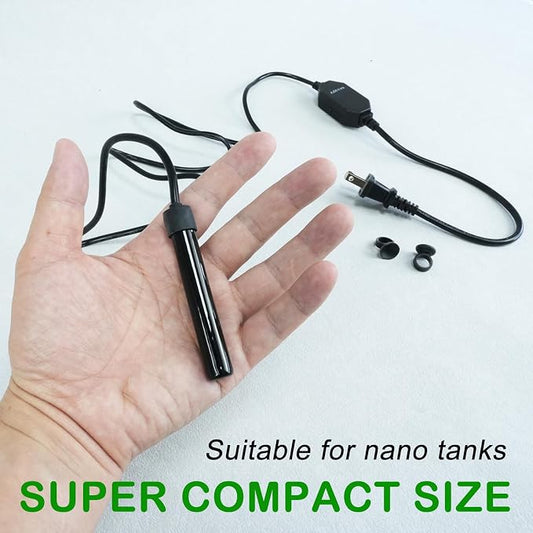 Small Submersible Aquarium Heater, Adjustable Mini Fish Tank Heater 15W 25W 50W with External Temperature Controller, Digital Display, Alumina Ceramic, for 3/5/10 Gallons (25W)
