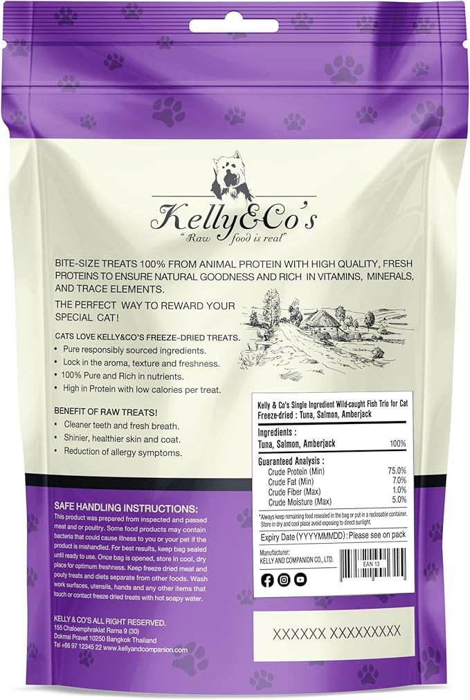 KELLY & CO'S Freeze Dried Cat Treats Made from a Single Ingredient. Grain Free, high Protein Healthy cat Treats (1.4 oz x 4 Packs) Minimally Processed Indulgent Treat (Fish Trio)
