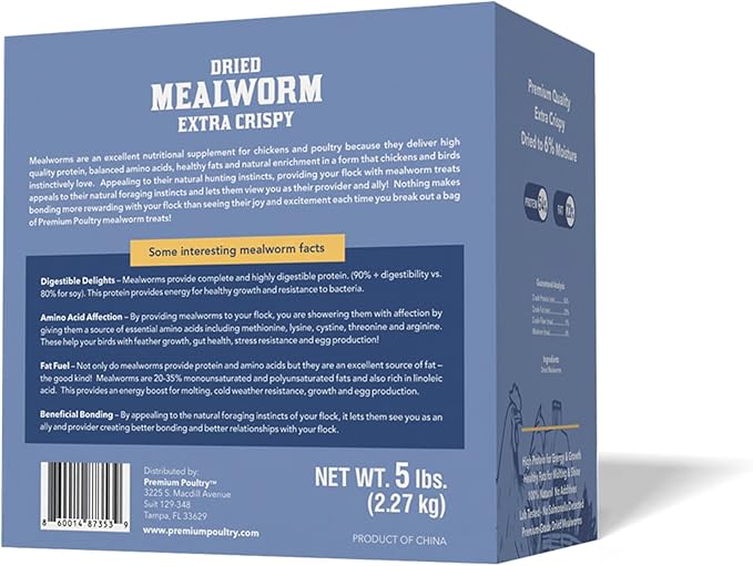 Dried Mealworms for Chickens – High Protein Chicken Treats for Egg Production & Flock Health – Bulk Mealworms for Ducks, Wild Birds, Reptiles & Backyard Poultry Feed, 10 lb
