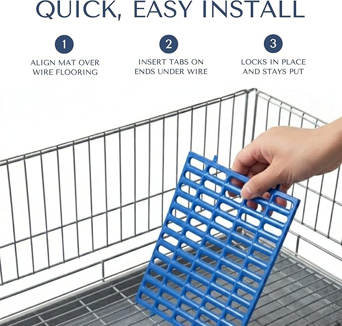Premium Rabbit Cage Mats (Blue, 12 Pack) | Heavy Duty ABS Wire Floor Protectors | Prevent Sore Hocks & Feet for Bunnies | 15x10 in Floor Mat | Chew Resistant, Dishwasher Safe