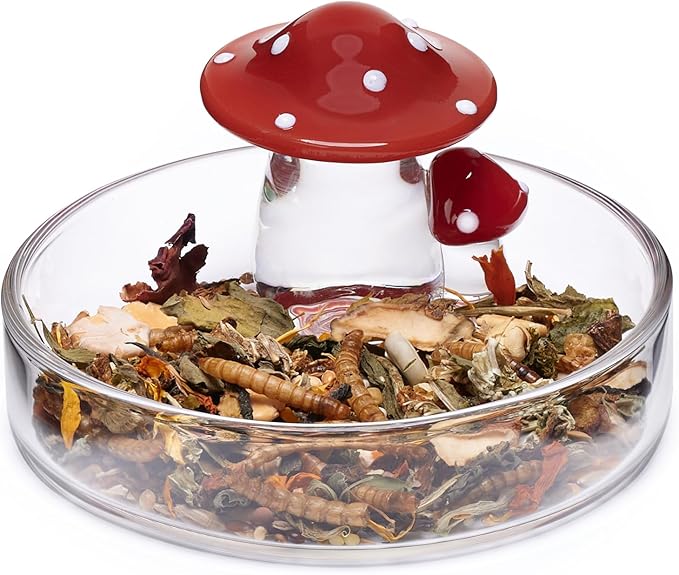 Niteangel Hamster Feeding & Water Bowls- Mushroom Ceramics Series Food Dish Feeding Bowls for Dwarf Syrian Hamsters Gerbils Mice Rats or Other Similar-Sized Small Pets (Feeding Bowl, Glass)