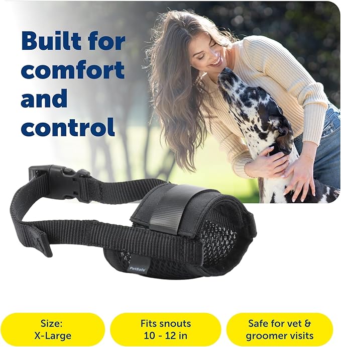 PetSafe Dog Muzzle - Extra Large, Black - Comfortable Padding - Adjustable Sizing for Small, Medium and Large Dogs - Prevents Biting - Allows Room to Pant - Perfect for Visits to the Vet or Groomer