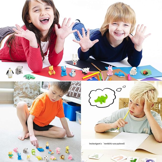 URSKYTOUS 60Pcs Animal Erasers Desk Pets for Kids Animal Pencil Erasers Bulk Puzzle Eraser Toys Gifts for Classroom Prizes,Game Reward,Treasure Box,Easter Egg Fillers,Goodie Bag Stuffers,Party Favors