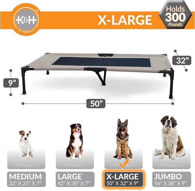 K&H Outdoor Elevated Dog Bed - Cooling Raised Dog Bed for Large & Extra-Large Pets, Breathable Mesh Center Hammock Design, Indoor/Outdoor Washable Cover, Portable Metal Frame, Taupe, XL 50x32in