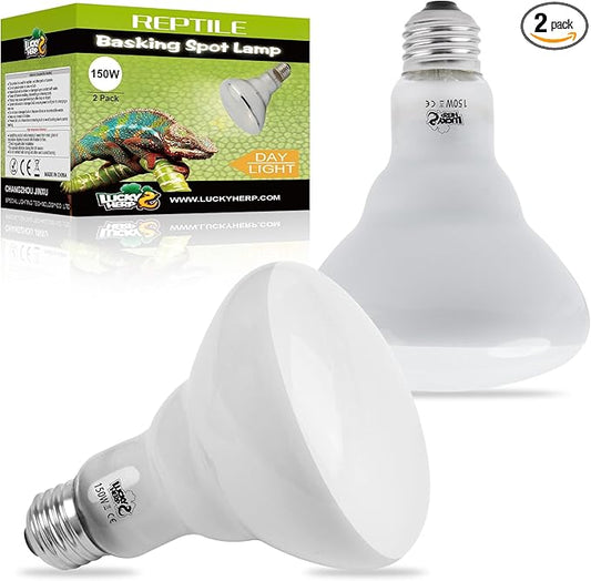 LUCKY HERP Heat Lamp Bulbs - 150W Reptile Heat Lamp 2 Pack, Daylight Basking Heat Lamp Bulbs for Reptile, UVA Heat Light Bulb for Reptiles, Amphibians, Bearded Dragons, Lizards, Turtles, Chickens