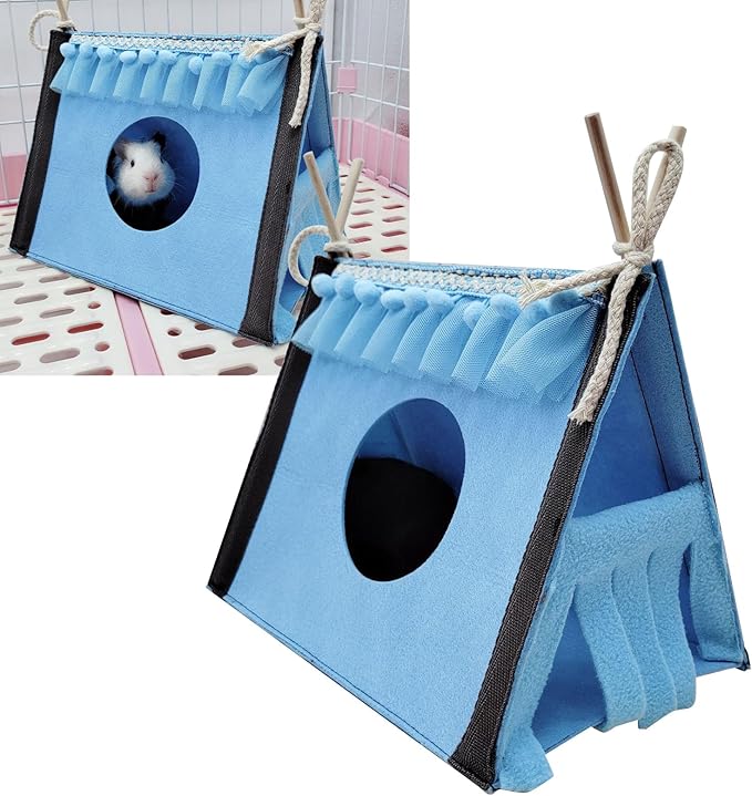 Hamster Hideout Tent, Portable Small Animal Tents House Cave Rabbit Tent Hideout Rabbit Rat Small Animal Tube Toy Warm Nest Habitat (Blue)