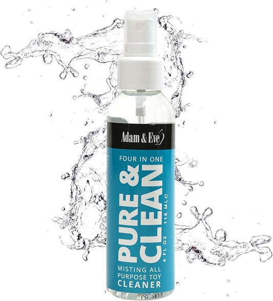 Adam & Eve Sex Toy Cleaner, 4 In 1 Pure And Clean Misting Spray, Fast Acting Misting Spray For Adult Toys, Vibrators, Dildos, Fresh Scent, Water Based Formula Perfect for Gifting, No Residue, 4 oz