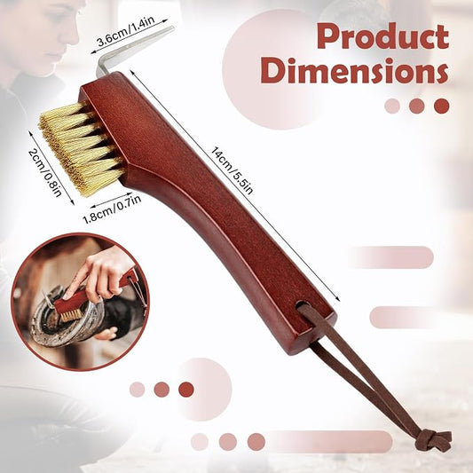 Shinylin Horse Hoof Pick with Brass Wire Brush and Wooden Grip Farrier Tool Hoof Pick Supplies for Horse Cleaning and Grooming
