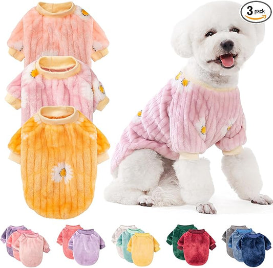 FabriCastle Small Dog Sweaters, 3-Pack Dog Clothes, Soft and Warm Pet Jackets for Small Dogs Girl & Cats, Winter Pet Apparel Costumes, Female Puppy Outfits for Christmas (Pink,Violet,Yellow, X-Large)