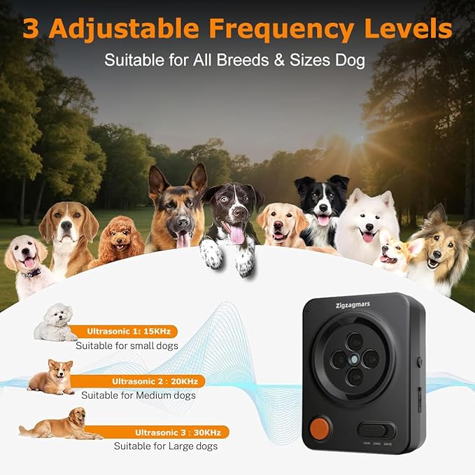 Anti Barking Devices, No Need App, Instant Use - 3 Modes Ultrasonic Dog Bark Deterrent Devices, Auto Barking Stopper Up to 33ft Range, Waterproof Bark Control Device for L/M/S Dogs, Indoor Outdoor