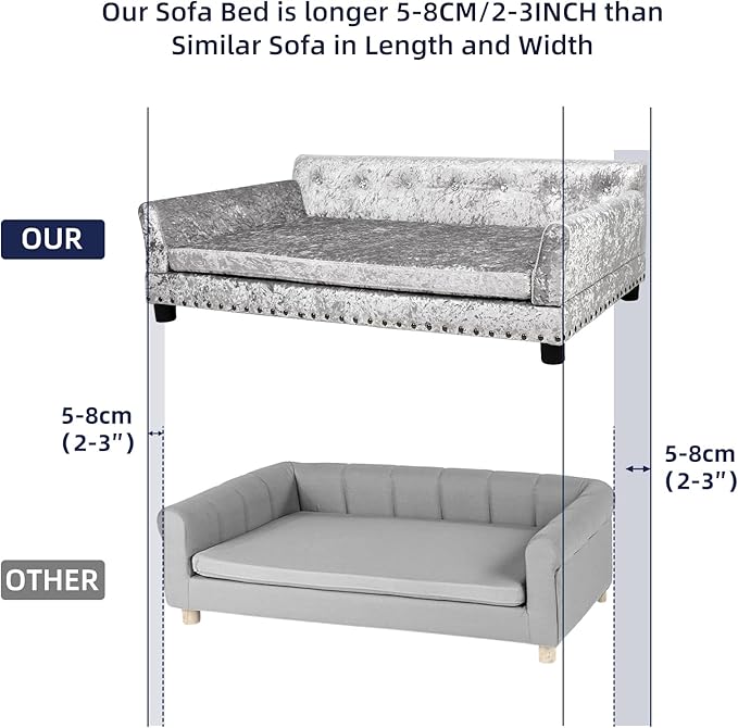 BingoPaw Large Dog Sofa Couch: Luxury Extra Large Pet Couch Made by Deluxe Tufted Velvet - European Court Style Doggy Chaise Daybed with Attached Cushion for Giant Breed Dogs up to 120lbs