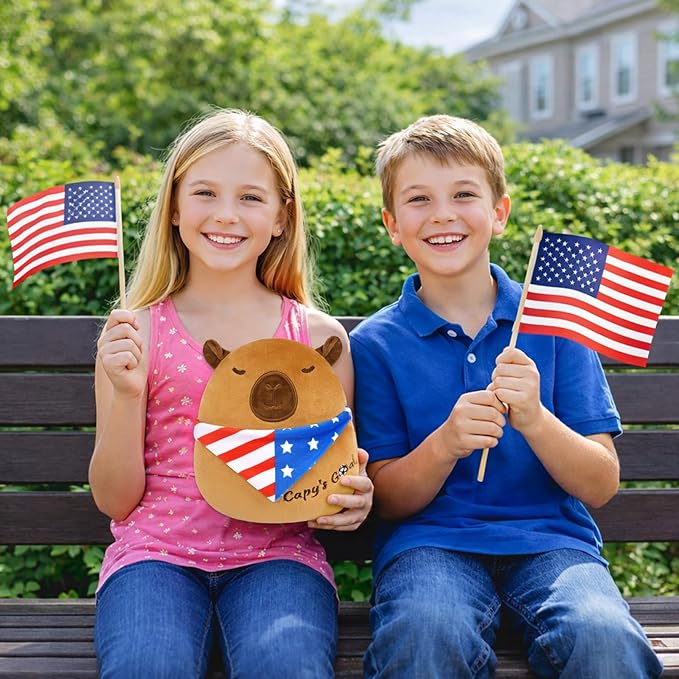 Capybara Plush with USA Flag Scarf - 8" Cute Stuffed Animal, Patriotic Decorations for July 4th & Memorial Day, Soft Toy Gift for Kids Adults 250 Anniversary Decorations