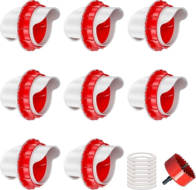 ZenxyHoC DIY Chicken Feeders No Waste, 8 Ports Poultry Feeder with Hole Saw for Buckets Troughs Red