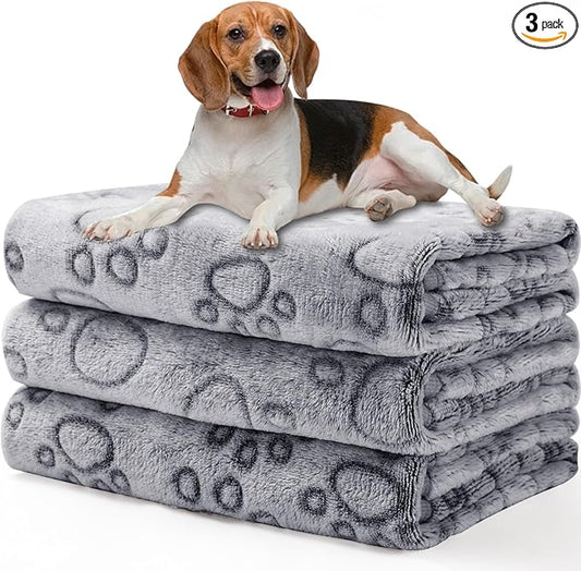 Luciphia 1 Pack 3 Blankets Fluffy Premium Fleece Pet Blanket Flannel Paw Printed Throw for Dog Cat Grey Paw Medium(30"x20",Pack of 3)