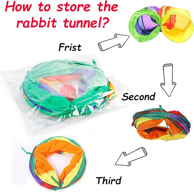 Tfwadmx Bunny Hideout, Rabbit Tunnels and Tubes, 3 Pack of Grass Balls 9.8'' Collapsible Rabbit Hideout Tunnel with Chew Toys for Chinchillas Ferrets Guinea Pigs Gerbils Hamsters Rats