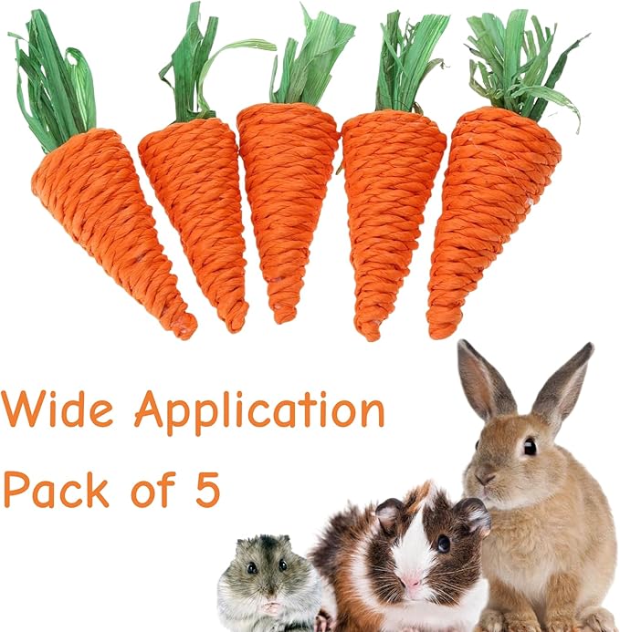 5 PCS Carrot Chew Toy, Rope Teething Pet Toy for Rabbits, Hamsters, Guinea Pigs, Puppies and Other Small Animals