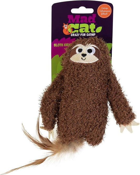 Mad Cat Sloth Kicker Crinkle Cat Toy with Catnip and Silvervine, in Brown | Rustling texture sparks energetic wrestling and playful sessions for felines, single piece made for solo fun time at home