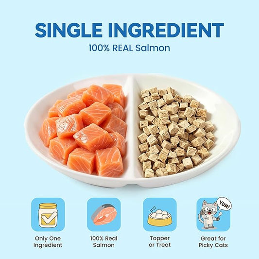 Freeze-Dried Salmon Cat Treats for Skin & Coat Support, 4oz Single Ingredient High Protein Snacks, Grain & Gluten Free